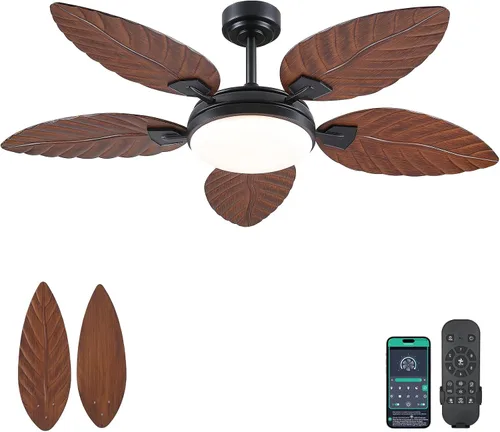 Vista 13 de PHORUS Ventiladores de techo de hoja de palma de 48 pulgadas con luces, ventiladores de techo tropical para exteriores con control remoto