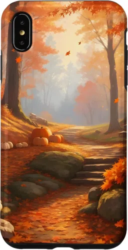Vista 11 de iPhone 13 Pro Max Idílica escena del bosque de otoño, hojas de otoño, funda de calabazas