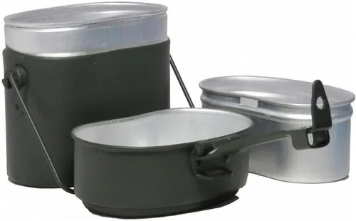 Vista 2 de MIL-TEC Kit de desorden de aluminio gris de estilo alemán Lata militar portátil de tres partes con marco de aplauso Ideal para camping
