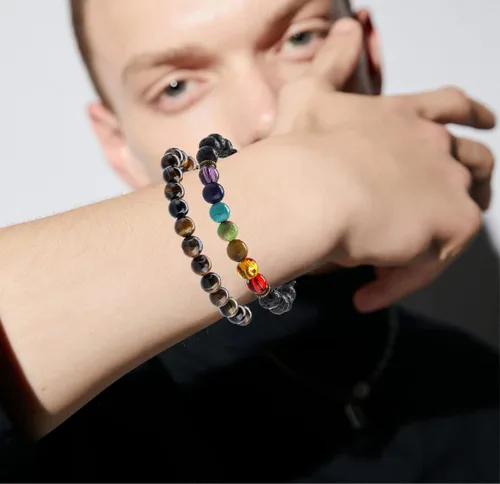 Vista 4 de Juego de 12 pulseras ajustables de piedras preciosas de 0.315 pulgadas para hombres y mujeres, unisex, cuentas curativas, ojo de tigre, amatista