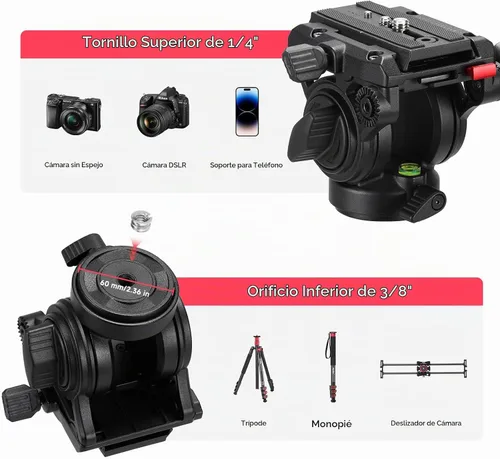 Vista 6 de Avella V504 Cabezal fluido de trípode de video con placa de liberación