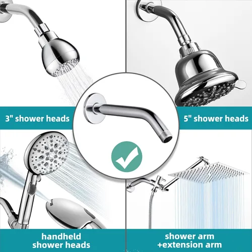 Vista 2 de Cobbe Brazo de ducha con brida y cinta de teflón, brazo de ducha de 6 pulgadas montado en la pared, extensión de acero inoxidable 304 para cabezal