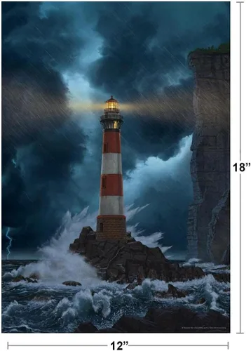 Vista 3 de Póster de Vincent Hie Nature Cool Lighthouse Stormy Seas de 12 x 18 pulgadas