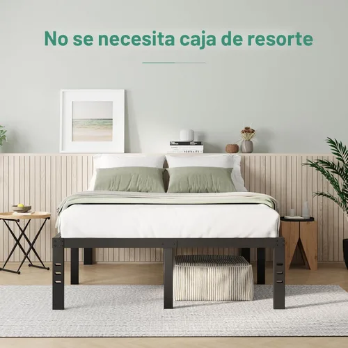 Vista 5 de Novilla Base de cama tamaño Queen, base de cama con plataforma de metal de 14 pulgadas tamaño Queen con espacio de almacenamiento debajo de la cama