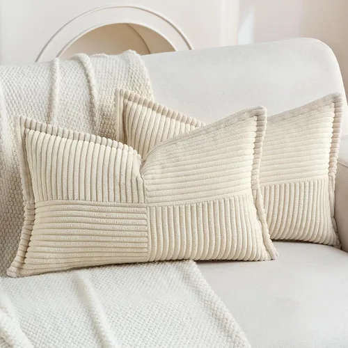 Vista 16 de HAUSSY Paquete de 2 fundas de almohada de 16 x 16 pulgadas, fundas decorativas de pana suave, estilo bohemio, a rayas, sólidas, decoración