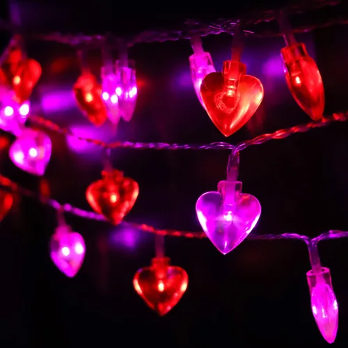Vista 6 de Ohwewant 50 luces LED rojas y rosas de San Valentín, temporizador de 8 modos, funciona con pilas, guirnalda de luces de corazón de San Valentín