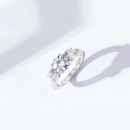 Vista 8 de Tienda Collection Platinum or Gold Plated Sterling Silver Round 3-Stone Ring made with Infinite Elements Cubic Zirconia