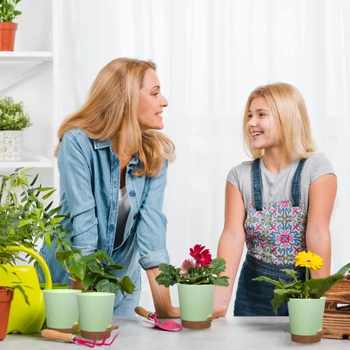 Vista 7 de Macetas de riego automático, macetas de 4 pulgadas con múltiples agujeros de drenaje de malla, macetas pequeñas de plástico para plantas y flores