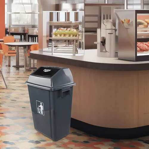 Vista 7 de Cubo de basura de 13 galones con tapa abatible (paquete de 4) – Cubo de basura de plástico comercial duradero, parte superior extraíble para una