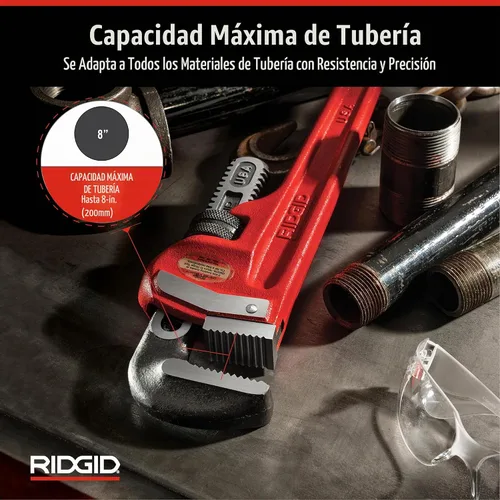 Vista 4 de RIDGID 31045 Llave de tubería recta modelo 60 resistente, llave de fontanería de 60 pulgadas, rojo, mediana