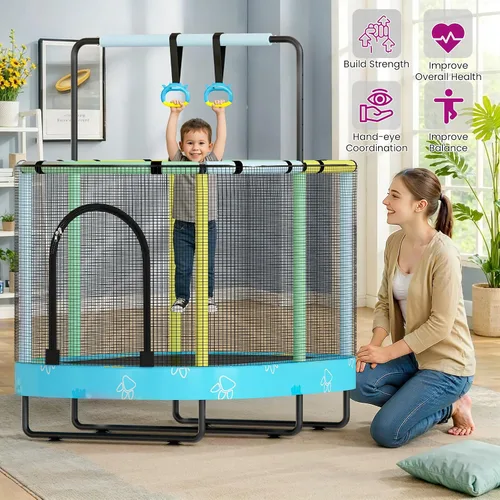 Vista 7 de Lamerge Kids Trampoline, Toddler Bouncing Trampoline with Safety Enclosure Net, ASTM-Approved, 500lbs Capacity, Ages 1-8, Adjustable Handrail