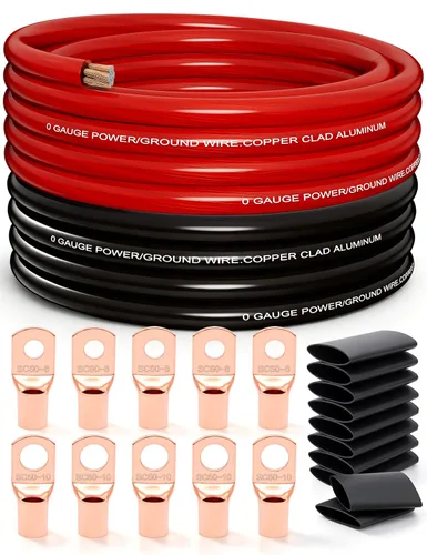 Vista 15 de 40FT 1/0 Battery Cable CCA,0 Gauge Wire with lugs for Amp,Winch,Automotive 40 pies + 20 lengüetas
