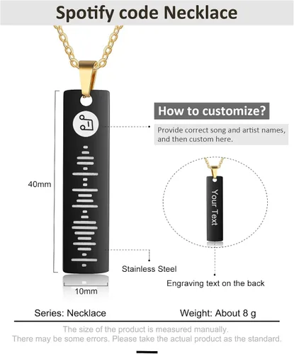 Vista 2 de ALBERTBAND Regalos de Navidad, collar de Spotify personalizado con música personalizada para mujer, collar de código de Spotify personalizado