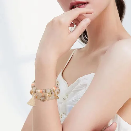 Vista 3 de Juego de pulseras apilables de cuentas para mujer y hombre juego de pulseras elásticas multicapa joyería multicolor aretes largos de perlas