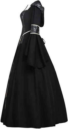 Vista 3 de CosplayDiy Disfraz de bruja gótica medieval para mujer, disfraz de vampiro medieval con capucha