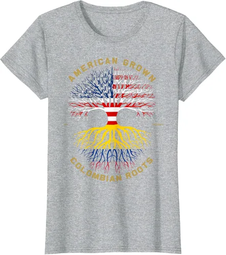 Vista 24 de Camiseta de regalo con la bandera de Estados Unidos con árbol de raíces colombianas