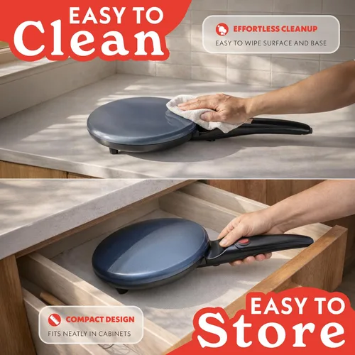 Vista 7 de Gourmia Máquina de crepas de 8 pulgadas – Plancha eléctrica de cerámica antiadherente para crepes, tortillas y tortillas francesas, inmersión
