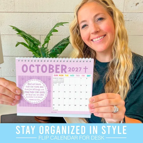 Vista 5 de Small Desk Calendar 2027 Standing Flip - 2027 Desk Calendar Small 2027-2028 Colorful Pastel