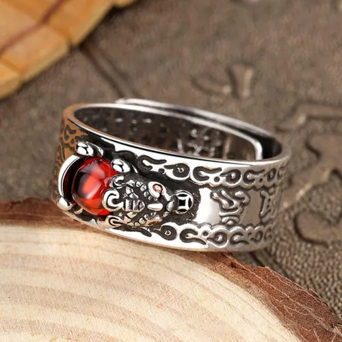 Vista 6 de WYHFA Pixiu Anillo de plata Feng Shui Pixiu Mani Mantra Protección Riqueza Anillo Amuleto Lucky Wealth Joyería Anillo ajustable para mujeres