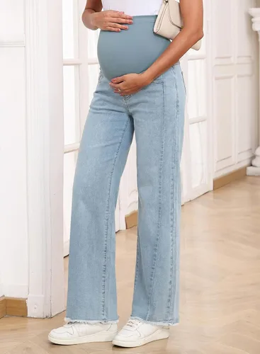 Vista 3 de BLENCOT Jeans de maternidad para mujer, pierna recta, elásticos, rasgados, para embarazo, jeans de novio