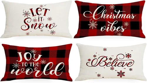 Vista 6 de Artmag Juego de 4 fundas de almohada de Navidad de 16 x 16 pulgadas, decoración de casa de campo Hello Winter Gnomes Merry Bright fundas de almohada