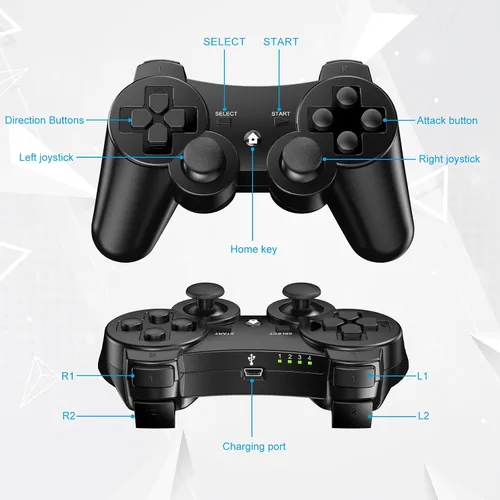 Vista 8 de Diswoe Controllers for PS-3, Wireless PS-3 Controller 2 Pack, Bluetooth Gamepad Joystick, Double Vibrating Controller for Play_station 3 with 2 USB