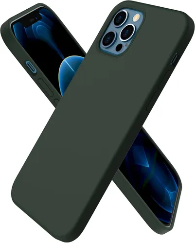 Vista 16 de ORNARTO - Funda para iPhone 12/12 Pro, silicona líquida delgada, color negro 3-Layer Full Covered Soft Gel Rubber, Non-Slip Grip Shockproof