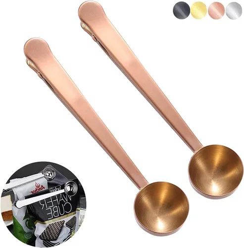 Vista 11 de Cuchara de café con clip de cucharada de acero inoxidable Cuchara de café con mango largo multifunción Bolsa de sellado Clip para té, café, proteína