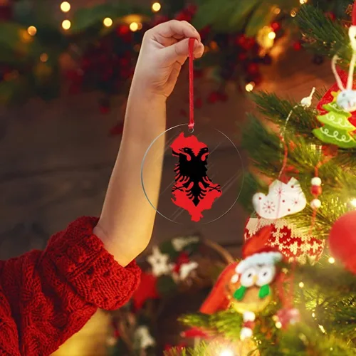 Vista 4 de Bandera de Albania, silueta de árbol, adorno de decoración de árbol de Navidad, bandera nacional, recuerdo de árbol de Navidad, recuerdo de Albania