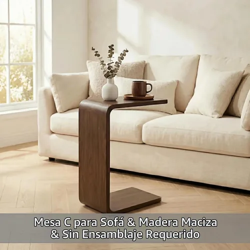Vista 4 de COZYMATIC Carlisha - Mesa auxiliar en forma de C para sofá, mesa auxiliar, marco de madera maciza para sala de estar, mesa auxiliar para dormitorio