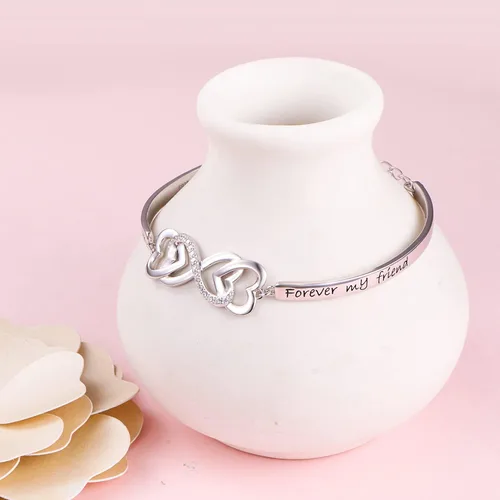 Vista 8 de DAOCHONG Pulsera de plata de ley 925 con diseño de infinito y corazón para mujer