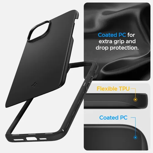 Vista 4 de Spigen Funda delgada diseñada para iPhone 15 (2023) [carcasa dura] [protección de grado militar] - negro 2023