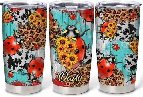 Vista 14 de Hyturtle Regalos personalizados para amantes de las mariquitas – Just A Girl Who Loves Ladybugs - Vaso de acero inoxidable personalizado de 20 onzas