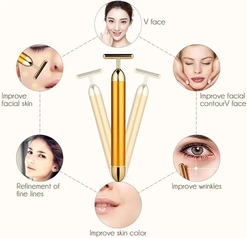 Vista 2 de Beauty Bar - Masajeador facial eléctrico dorado de 24 quilates, herramientas de masaje facial en forma de T, para el cuidado de la piel, brazo, ojo