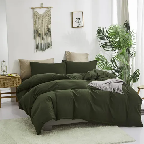 Vista 2 de Luxlovery Juego de edredón verde militar, juego de ropa de cama individual, minimalista, suave, transpirable y moderno, para todas las estaciones