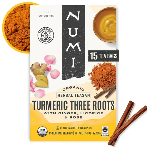 Vista 28 de Té de cúrcuma, Amber Sun, Numi Organic Mezcla de té de cúrcuma de hierbas con rooibos y especias