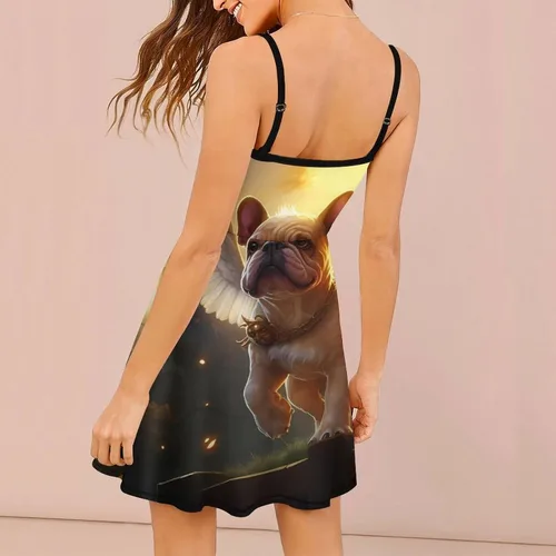 Vista 2 de Bulldog Dog Angel Womens Sling Dress Fashion Mini Swing Sundress Tank T Shirt Dresses