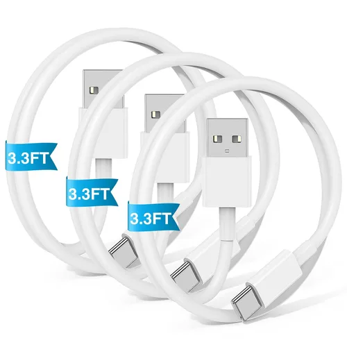 Vista 15 de Paquete de 3 cables negros [3.3 pies+3.3 pies + 6 pies] USB A a USB C, cable USB a USB C Carplay para iPhone 16 15 Pro Plus Pro Max, para iPad