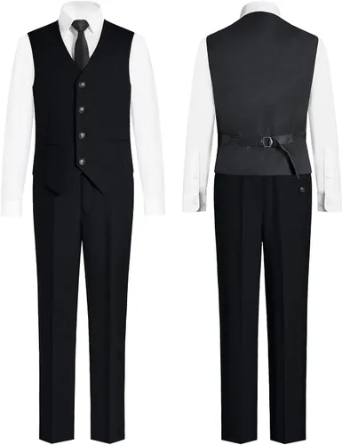 Vista 3 de ELPA ELPA Conjunto de traje formal para niños, trajes de vestir ajustados, trajes negros, trajes azules, trajes grises, conjunto con chaqueta