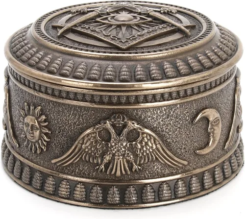 Vista 5 de Veronese Design 2 3/8" alto ojo masónico de Providencia redondo baratija caja de baratija Escultura de resina Acabado bronce