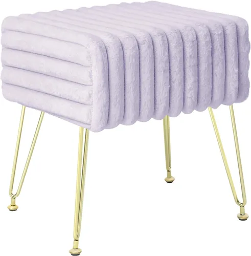 Vista 7 de HOUCHICS Taburete otomano, reposapiés, taburete de maquillaje con estampado en caliente dorado, reposapiés tapizado para cama, sala de estar (morado)