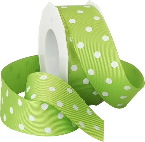 Vista 9 de Morex Ribbon grogrén cinta, 1 1/2" x 20 yardas, Socking Rosa con Blanco puntos (3908.38/20-175)