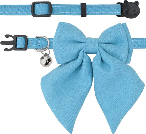 Vista 3 de Collar de gato con pajarita de campana Breakaway Kitten Small Pet Safety Solid Wedding Basic Pure Color Suede Soft Adjustable Sailor Bow - [1