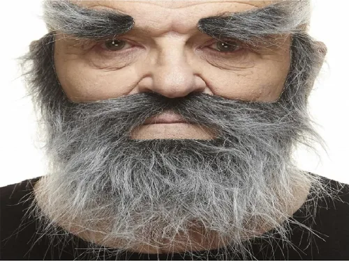 Vista 20 de Mustaches Fake Facial Hair Set, Beard, Eyebrows, Self-Adhesive Rey medieval negro