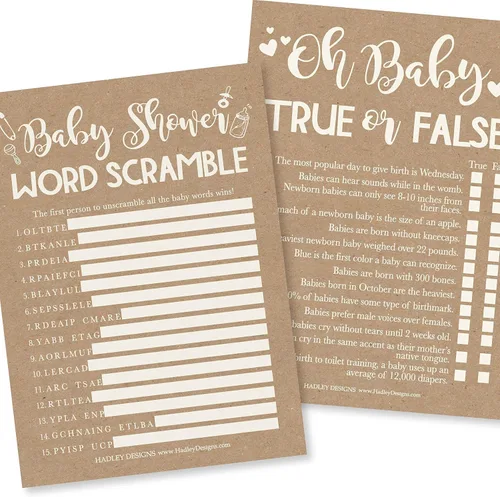 Vista 3 de Hadley Designs 25 palabras rústicas para baby shower, 25 juegos verdaderos o falsos, 25 juegos de animales para bebés, 25 juegos de rimas