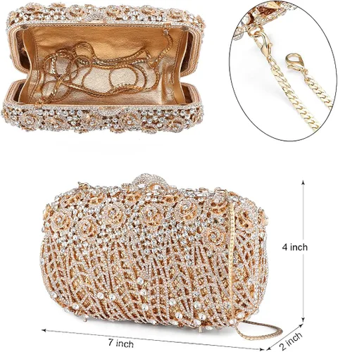 Vista 4 de MOSSMON Crystal Clutch - Bolso de noche de lujo con diamantes de imitación para mujer Oro