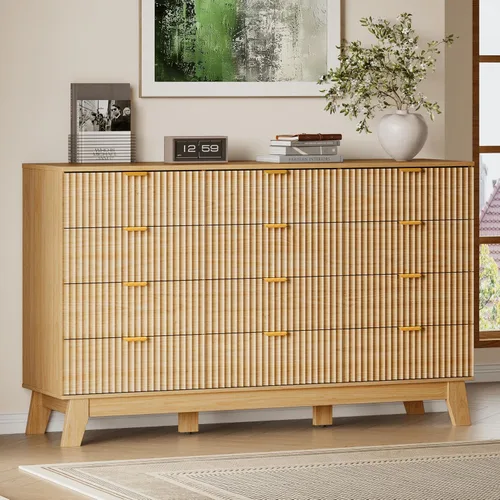 Vista 28 de BORNOON Cómoda acanalada de 3 cajones, 30.3 pulgadas de alto, cómoda bohemia compacta y moderna, armario de almacenamiento de madera