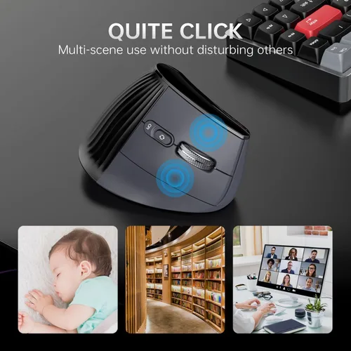Vista 6 de Ratón vertical ergonómico inalámbrico, Bluetooth con desplazamiento ultrarrápido de 4800 DPI recargable, ratón óptico RGB de 2.4G con clics