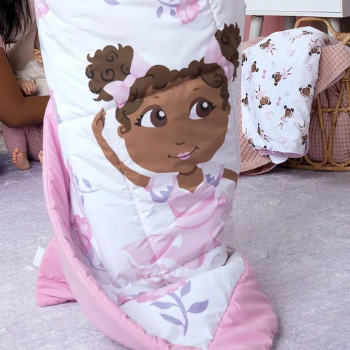 Vista 4 de Little Muffincakes Zhara Manta acolchada para niños pequeños, estampado de bailarina y flores, 42.0 x 34.0 pulgadas, 18 meses en adelante, rosa
