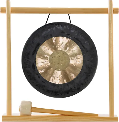 Vista 2 de 8" to 10" Gongs on My Little Pagoda Gong Stand Includes Stand, Mallet, & Your Choice of Gong/Perfect Desktop Gong/Sound Healing & Meditation/Bronze